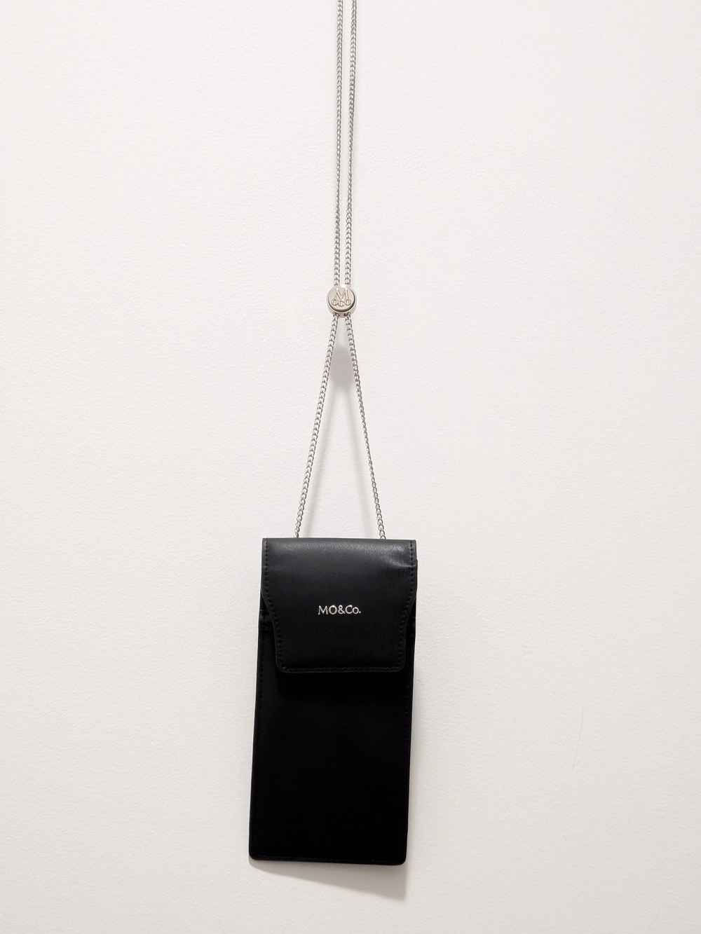 M&Co. Black Leather Crossbody Phone Pouch with Chain Strap